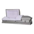 Clair Series Silver casket — silver 20-gauge steel with white crepe interior