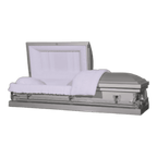 Clair Series Silver casket — silver 20-gauge steel with white crepe interior