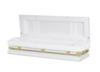 Clair White/Gold Full Couch casket — white 20-gauge steel with white crepe interior (view 2)