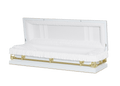 Clair White/Gold Full Couch casket — white 20-gauge steel with white crepe interior