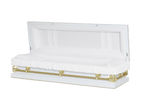 Clair White/Gold Full Couch casket — white 20-gauge steel with white crepe interior