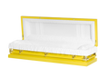 Clair Yellow Full Couch casket — yellow 20-gauge steel with white crepe interior