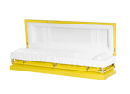 Clair Yellow Full Couch casket — yellow 20-gauge steel with white crepe interior