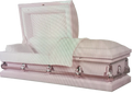 Clair Series Pink casket — pink 20-gauge steel with pink crepe interior