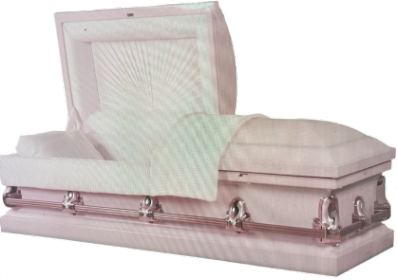 Clair Series Pink casket — pink 20-gauge steel with pink crepe interior