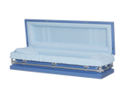 Clair Light Blue Full Couch casket — light blue 20-gauge steel with blue crepe interior (view 3)