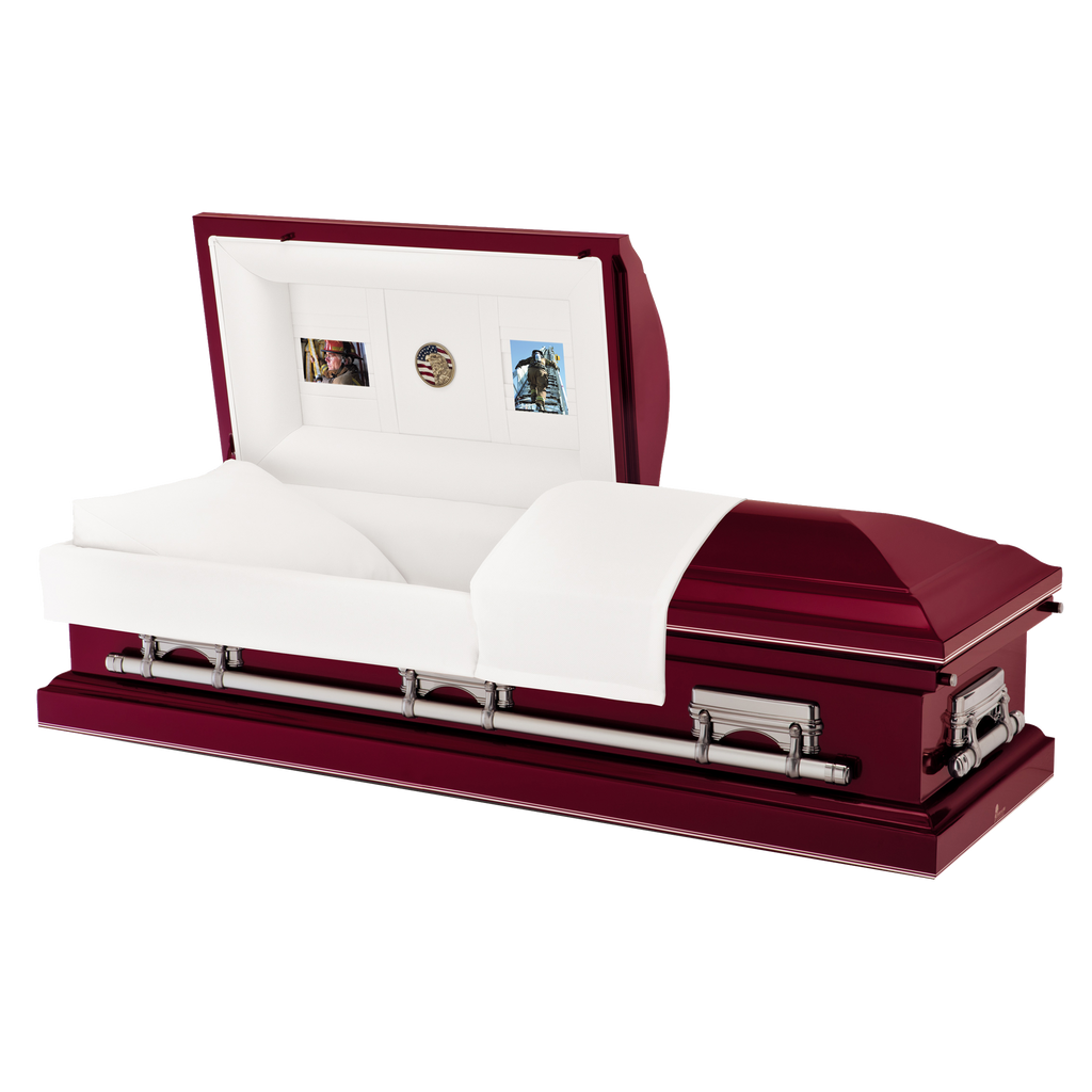 Batesville Claret Casket — red 18-gauge steel with ivory interior (view 2)