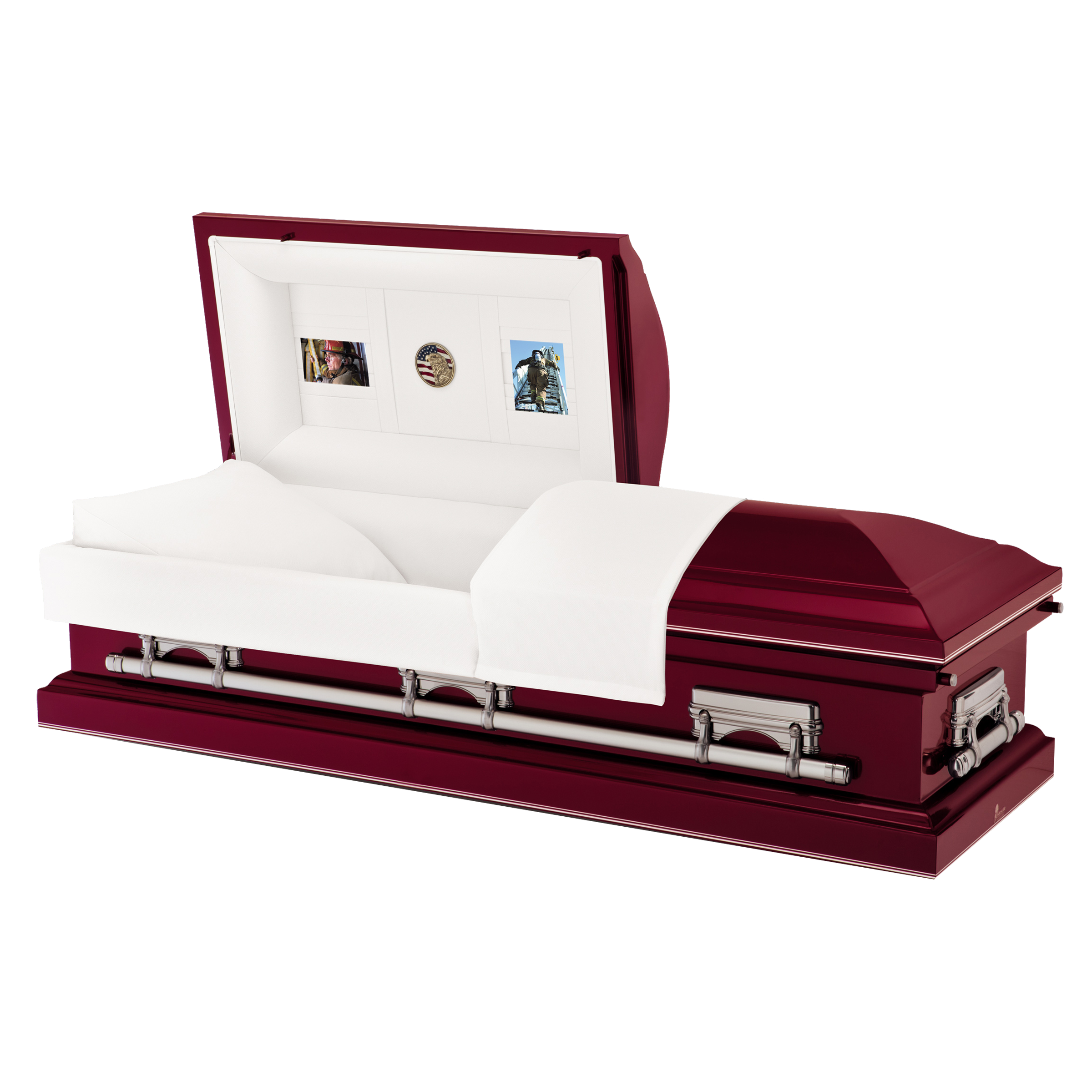 Batesville Claret Casket — red 18-gauge steel with ivory interior (view 2)
