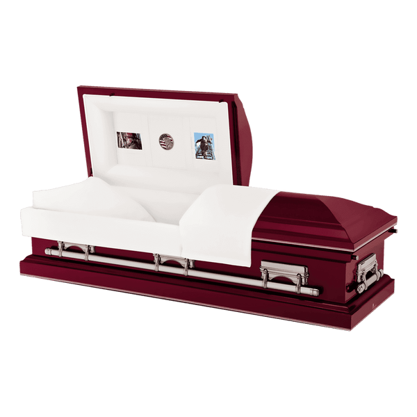 Batesville Claret Casket — red 18-gauge steel with ivory interior