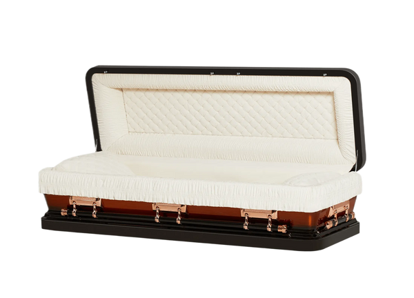 Discount Caskets Series Copper Full Couch — bronze 18-gauge steel with ivory velvet interior