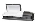 Cosmos Series Gray casket — gray 20-gauge steel with white crepe interior