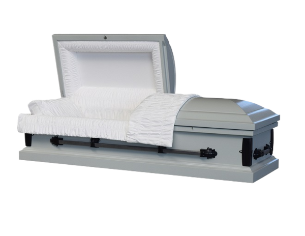 Cosmos Series White casket — white 20-gauge steel with white crepe interior