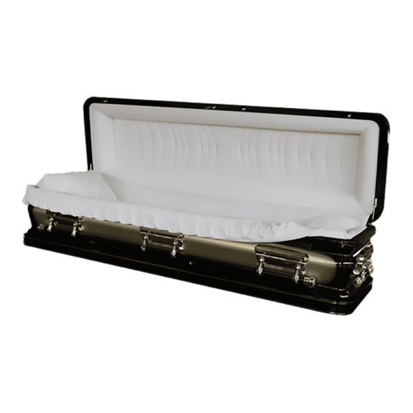 Discount Caskets Series Ebony Gold Full Couch — gold 18-gauge steel with ivory velvet interior