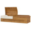 Tribute Series Poplar Wood Walnut Finish casket — solid poplar with ivory velvet interior