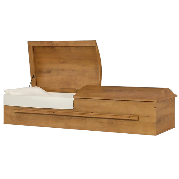 Tribute Series Poplar Wood Walnut Finish casket — solid poplar with ivory velvet interior