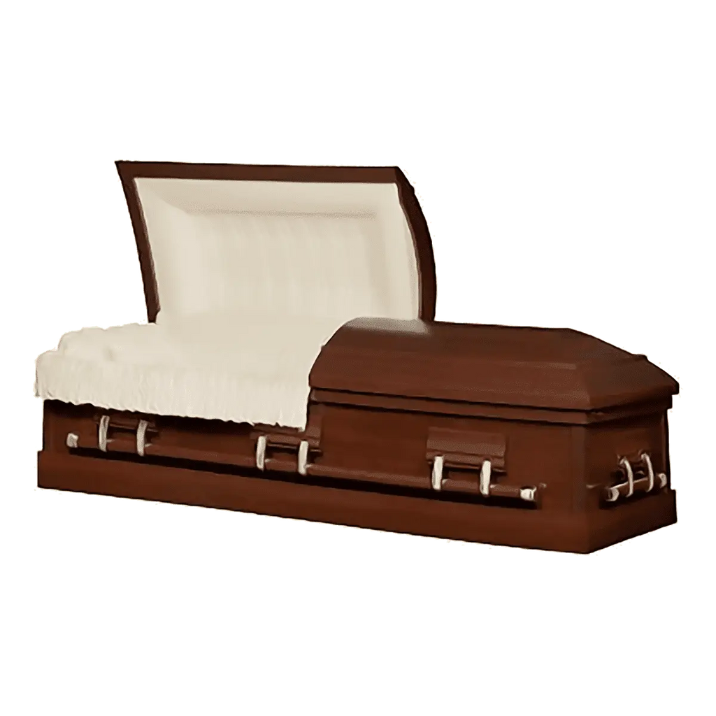 Tribute Series Poplar Wood Walnut Finish casket — solid poplar with ivory velvet interior (view 2)