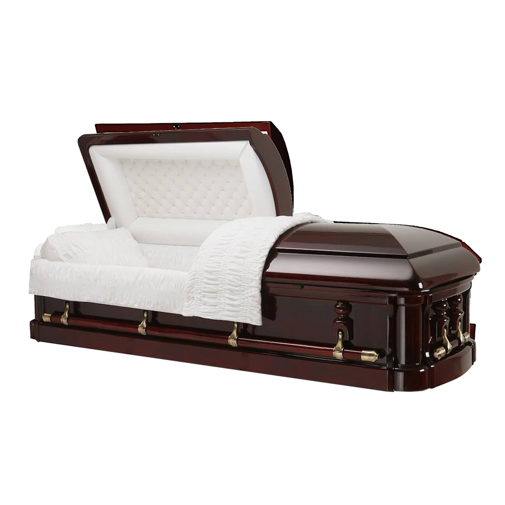 Emperor Solid Wood Classic casket — solid mahogany with white velvet interior (view 2)