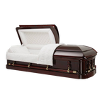 Emperor Solid Wood Classic casket — solid mahogany with white velvet interior (view 2)