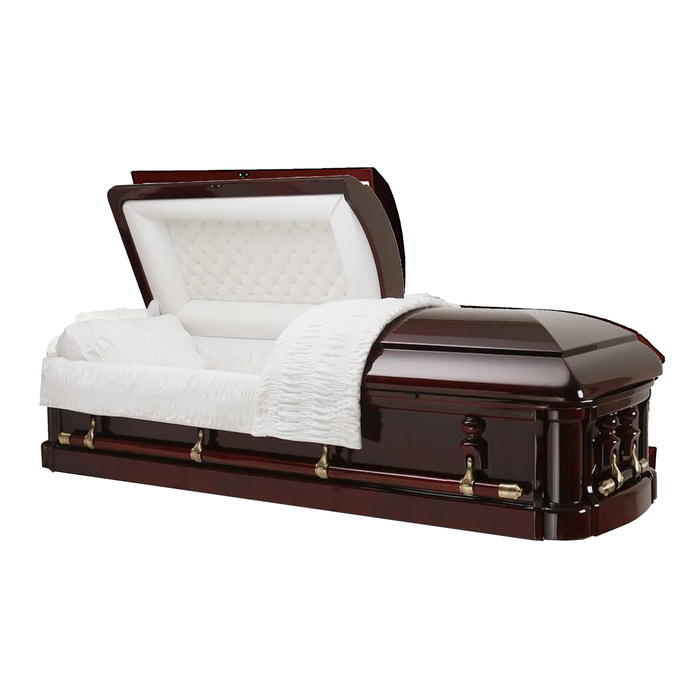 Emperor Solid Wood Classic casket — solid mahogany with white velvet interior (view 2)