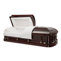 Emperor Solid Wood Classic casket — solid mahogany with white velvet interior