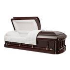 Emperor Solid Wood Classic casket — solid mahogany with white velvet interior