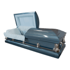 The Forever Series Baby Blue casket — blue 20-gauge steel with white crepe interior (view 2)