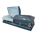 The Forever Series Baby Blue casket — blue 20-gauge steel with white crepe interior