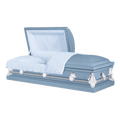 The Forever Series Blue casket — blue 20-gauge steel with crepe interior