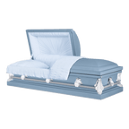 The Forever Series Blue casket — blue 20-gauge steel with crepe interior