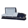 The Forever Series Navy Blue casket — navy blue 20-gauge steel with light blue crepe interior