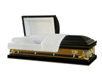 Galaxy Black casket — black 20-gauge steel with white crepe interior (view 2)