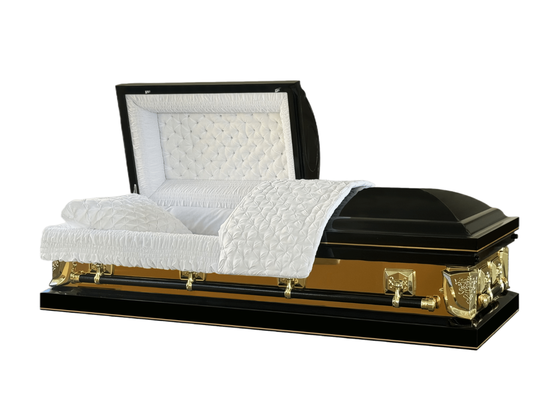 Galaxy Black casket — black 20-gauge steel with white crepe interior (view 2)
