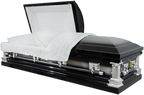 Galaxy Diplomat casket — black 18-gauge steel with white interior