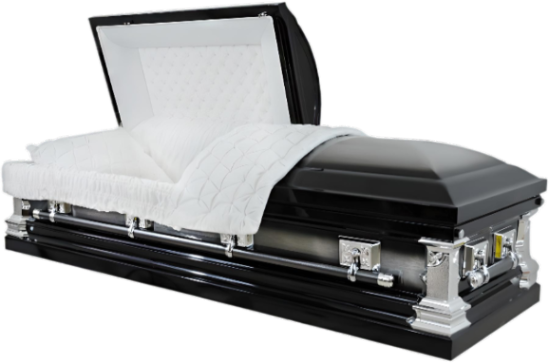 Galaxy Diplomat casket — black 18-gauge steel with white interior