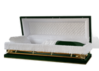 Galaxy Green Full Couch casket — green 20-gauge steel with white crepe interior (view 2)