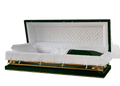 Galaxy Green Full Couch casket — green 20-gauge steel with white crepe interior