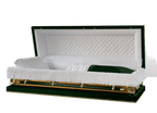 Galaxy Green Full Couch casket — green 20-gauge steel with white crepe interior