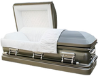 Galaxy Gunmetal casket — gunmetal 18-gauge steel with white crepe interior (view 2)