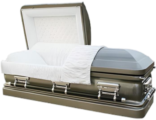 Galaxy Gunmetal casket — gunmetal 18-gauge steel with white crepe interior