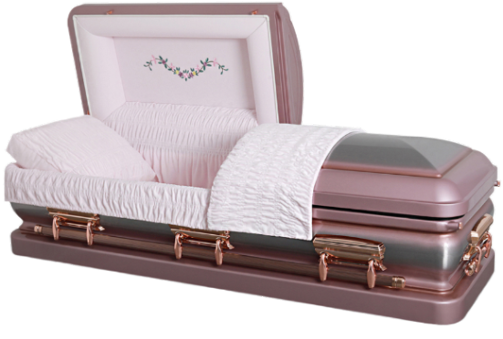 Galaxy Lavender casket — pink 18-gauge steel with pink brushed interior
