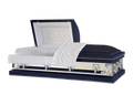 Galaxy Neo casket — navy blue 20-gauge steel with white crepe interior