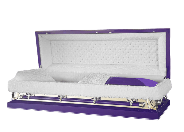 Galaxy Purple Full Couch casket — purple 20-gauge steel with white crepe interior