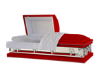 Galaxy Red casket — red 20-gauge steel with white crepe interior (view 2)
