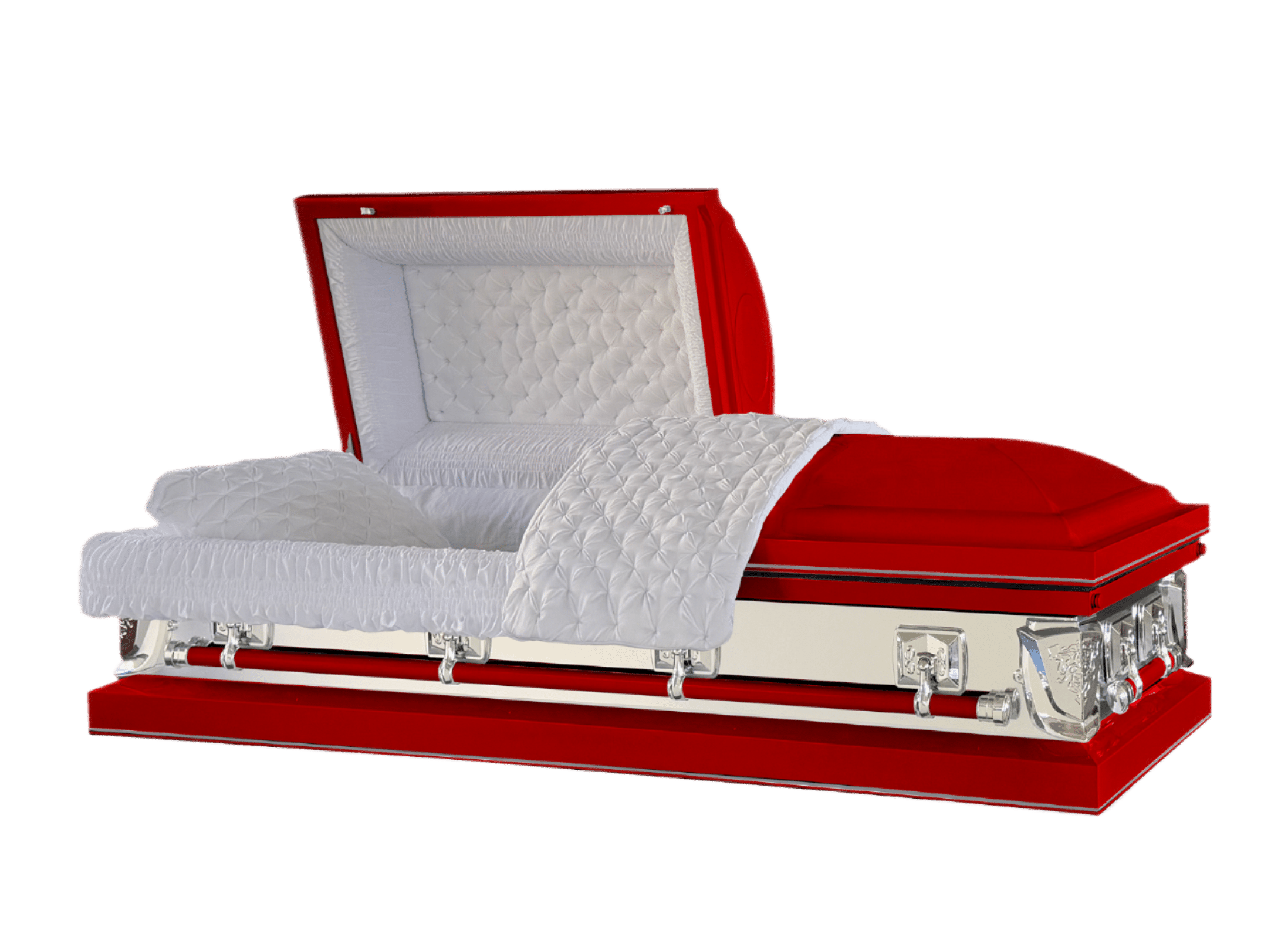 Galaxy Red casket — red 20-gauge steel with white crepe interior