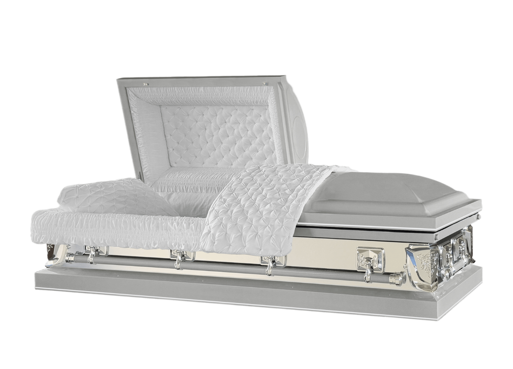 Galaxy Silver casket — silver 20-gauge steel with white crepe interior (view 2)