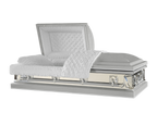 Galaxy Silver casket — silver 20-gauge steel with white crepe interior (view 2)
