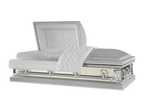 Galaxy Silver casket — silver 20-gauge steel with white crepe interior