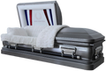 Galaxy Veteran Silver casket — silver 18-gauge steel with white velvet interior