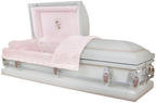 Galaxy White Rose casket — white 18-gauge steel with pink interior (view 2)