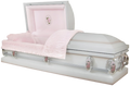 Galaxy White Rose casket — white 18-gauge steel with pink interior